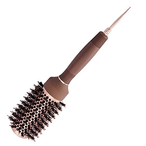FIXBODY Round Barrel Anti-Static Hair Brush with Boar Bristles, Nano Thermal Ceramic Coating & Ionic Tech for Hair Drying, Styling, Curling, Straightening, Hair Volume and Shine (3" Barrel 1.7") A1