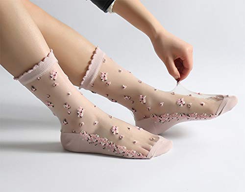 Transparent Ultra Thin Lace Fishnet Socks Elastic Short Mesh Sheer Socks For Women, Flower4 #TOP4