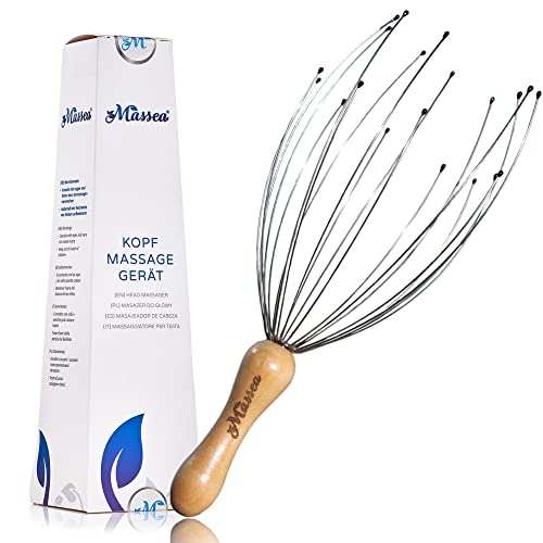 Massea masajeador del cuero cabelludo araña con 20 cuentas de masaje y mango de madera - masaje, cosquillas, relajación - masaje del cuero cabelludo, rascador de cabeza, un gran regalo