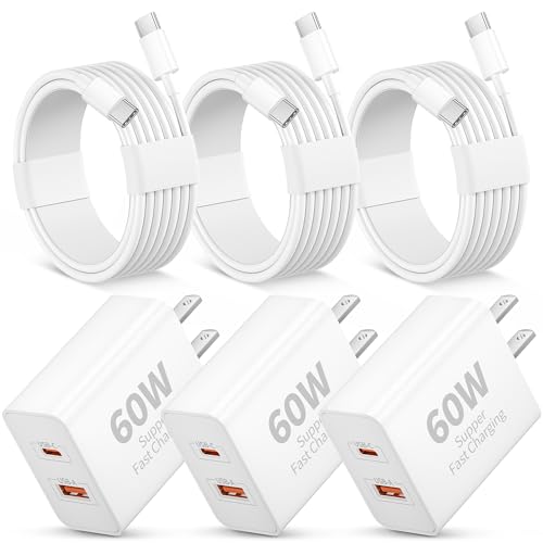 Image of iPhone 17 /17 Pro Max /17e Fast Charger, 3 Pack 60W Super Fast Charging Dual Port USB C Wall Charger Block with 6FT USB-C Cable Cord for iPhone 17 /17 Pro Max /Air / 17e /16 /15 /Pro /Plus, iPad Pro 13 /12.9 /11