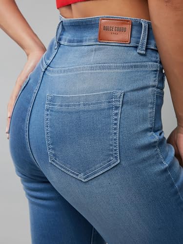 Image of Dolce Crudo Women's Skinny Fit High Rise Cropped Length Stretchable Denim Jeans