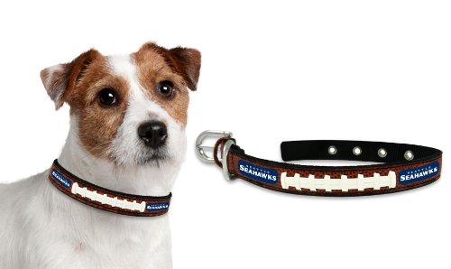 GameWear Seattle Seahawks Leather Football Lace Dog Collar - Small Size