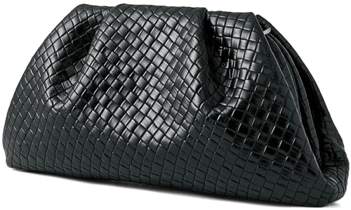 Image of Women's Woven Evening Bag Ruched Dumpling Clutch Purse Detachable Chain Crossbody Bag