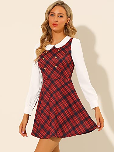 Image of Allegra K Women's Peter Pan Collar Contrast Color Button Decor A-Line Preppy Plaid Mini Dress