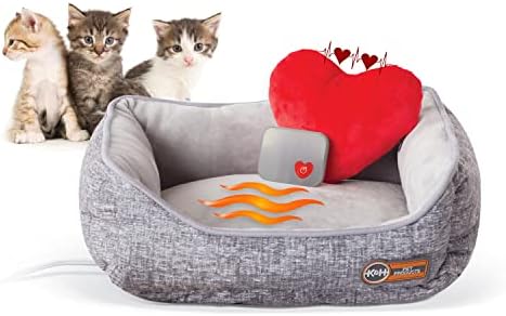 K&H PET PRODUCTS Mother’s Heartbeat Heated Cat Bed with Heart Pillow Heartbeat Kitten Toy Gray 11 X 13 Inches w/Cat Heartbeat Rhythm (100542406)