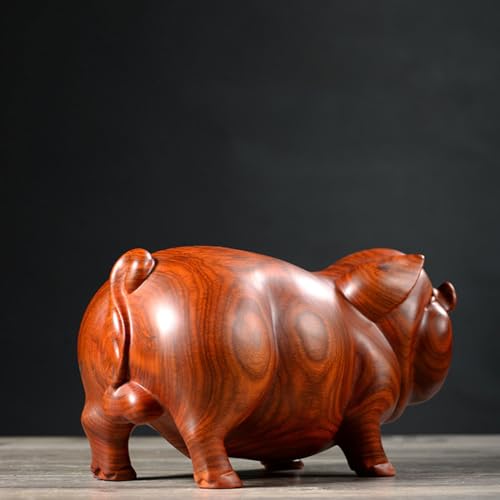 Estatua de cerdo de madera tallada para decoración miniatura 4