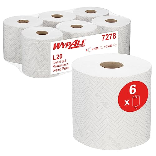 WypAll L20 Papierreinigungstücher für Reinigung und Wartung 7278 – 2-lagige Rollen mit Zentralentnahme – 6 Rollen x 400 Papierreinigungstücher (insges. 2.400)
