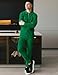 LecGee Mens Long Sets 2 Piece Waffle Outfits Fashion Winter Tracksuits Casual Set Zip up POLO and Long(Green,XXL)