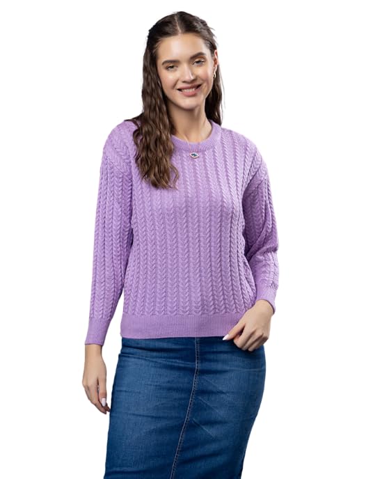 Image of Women's Cable Knit Woolen Pullover | Full Sleeve Round Neck Winterwear | Soft & Stylish Warm Sweater for Girls & Ladies