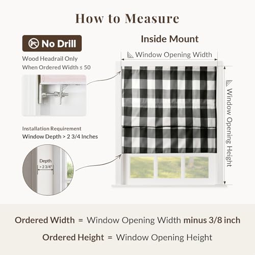 Image of TWOPAGES No Drill Cordless Buffalo Black Plaid Roman Shades Gingham Checkered Roman Blinds for Windows, Customized Room Darkening Blackout Blinds Farmhouse Shades, 1 Piece