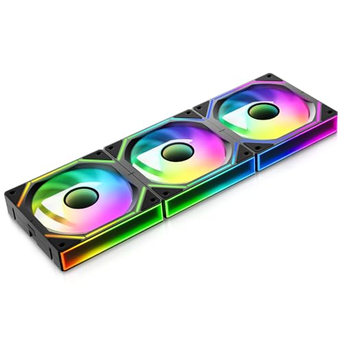 Ocypus Gamma F12 UNI 120mm PC Fans, Daisy-Chain Computer Case Cooling Fan, New-gen Infinity Mirror, Flowing ARGB Light Effects, Low Noise PWM, Up to 1800RPM 9-Blade Reverse (BK, 3PCS)