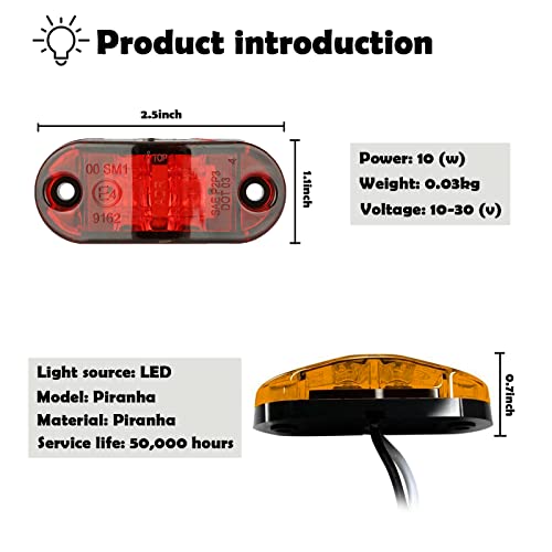 Sodcay 10 Pack 2 Diode Trailer Marker Lights, 2.5In Led Trailer Marker Light Truck Lights, Oval Trailer Running Lights, For Truck Rv Exterior Marker Lights Accessories (Yellow & Red) #TOP1