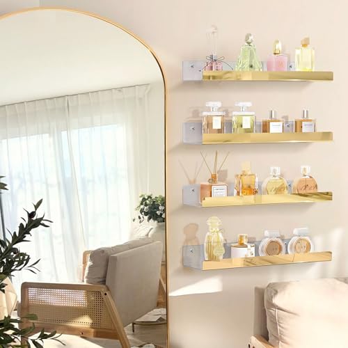 Image of 2 Packs 24 inches Gold Acrylic Shelves,Book Shelf for wall