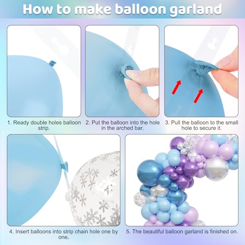 Amandir 153pcs Blue Purple Balloon Garland Arch Kit, Different Sizes 18 12 10 5 inch Blue Purple Pearlescent Metallic Confetti Snow Balloons for Princess Winter Wonderland Girl Baby Party Decorations - Image 4
