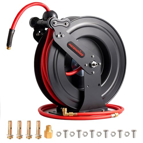 Retractable Air Hose Reel, Auto Rewind 3/8" x 65 FT Hybrid Polymer Hose by INCENDIOS - Used condition - US$117.11