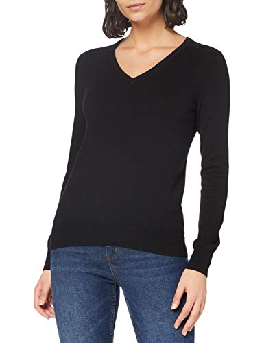 Amazon Brand - Meraki Women's Cotton V Neck Sweater, (Black), EU L (US 10)