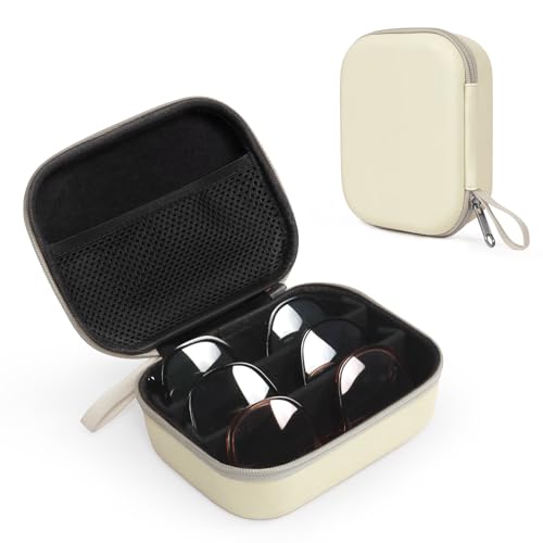 Image of Bukere Travel Sunglasses Organizer Case, PU Leather Adjustable Slots for Multiple Glasses, Hard Eyewear Box for Men Women