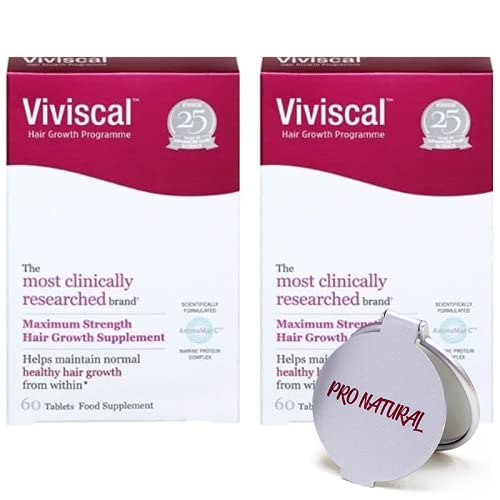 Hair Growth Supplements for Women 120 Count 2 Month Supply Maximum Strength Bundled with Pro Natural Miror