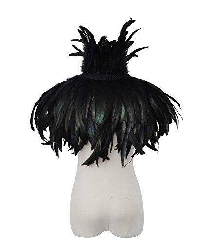 TOOKY Black Gothic Victorian Natural Feather Cape Shawl Stole Poncho with Choker Collar(Size: One Size) steampunk buy now online
