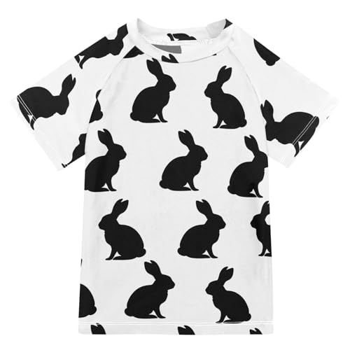 ALAZA Boys Swim Shirt Short Sleeve Rash Guard for Boys Girls UPF 50+ Rabbit Silhouette 9-10T