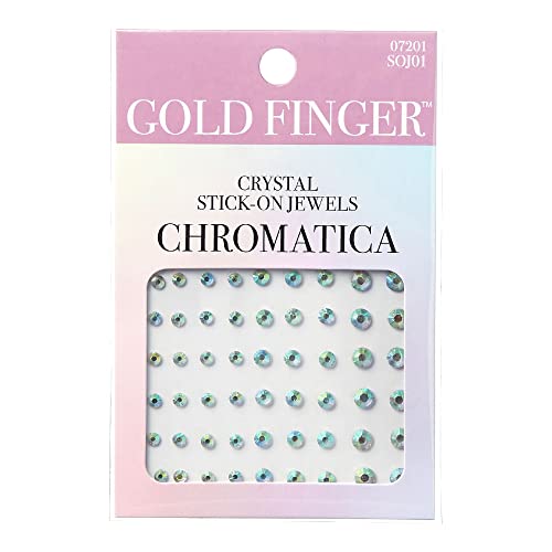 Gold Finger Crystal Stick-On Jewels - 54 pcs Self-Adhesive Multi-Use Flatback Rhinestones for DIY Crafts, Eye Makeup, Phone Cases, and Nail Art (Chromatica)