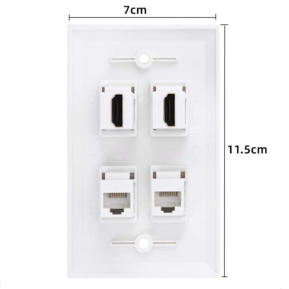 Ethernet Cat 6 Plaque Murale 6 Ports - 2x HDMI, 2x USB 3.0, 1x Type-C, 1x RJ45 Cat6 - Cache-câbles Pour TV Mural, PC, Projecteur Plaque Murale Multiport HDMI USB RJ45