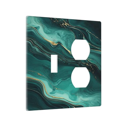 Lqzazyr Outlet Covers Teal Gold Swirl Marble Abstract Fluid 1 Toggle 1 Duplex Switch Plate Covers Electrical Light Switch Cover Plate Decorative Wall Plate Socket Cover for living Room Bedroom Decor by Lqzazyr - Image 2