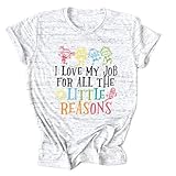 I Love My Job for All The Little Reasons T-Shirt Women's Cute Kids Graphic Tee Casual Teacher Gift Shirt Mama Tops Graphite Gray