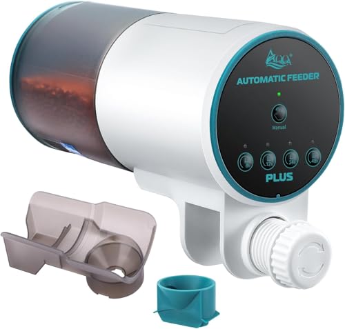 AQQA Futterautomat für Aquarium 230ml Große Kapazität Futterautomat Fische mit Selbstausrichtender Fütterungsöffnung Einstellbare Automatischer Fischfutterautomat für Urlaub oder Geschäftsreisen