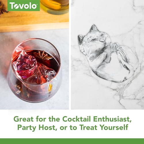Image of Tovolo Cat Ice Cube Mold with Yarn Pack of 2 Large Kitten Ice Molds for Whiskey Cocktails, Easy Fill No Leak Silicone Cat Shaped Ice Cube Gifts for Pet Lovers Stackable Dishwasher Safe BPA Free