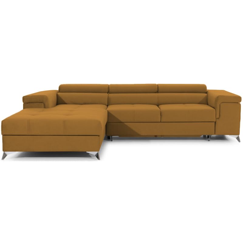 COMFORTINO FURNITURE Ecksofa mit Schlaffunktion Amandi L-Form, Sofa Couch mit Bettkasten, 3-Sitzer Eckcouch, Schlafsofa für Wohnzimmer, Big Sofa Couch mit Schlaffunktion (Gold, Links) – Bild 5