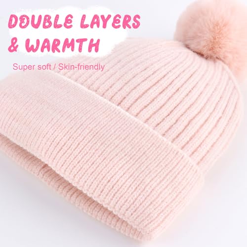 Girls Winter Hat Warm Toddler Beanie with Pom Pom Winter Hats for Baby and Kids4