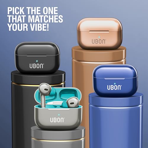 Image of UBON Air Tiger J26 Bluetooth TWS Earbuds with 40H Playtime, 500H Standby, ANR Noise Reduction, Low Latency, Fast Charging, v5.3 Bluetooth, Touch Controls & Mic Wireless Earphones (Blue)