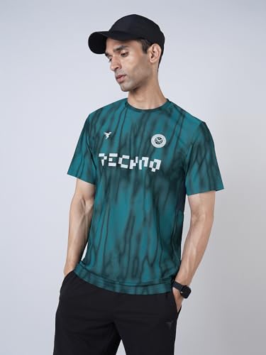 Image of TECHNOSPORT Men Cricket Fan T-Shirt IPL Printed Casual Sportswear Tee Typography Print Slim Fit Round Neck Short Sleeve Polyester Sports Tshirt for MenIPL MensJersey