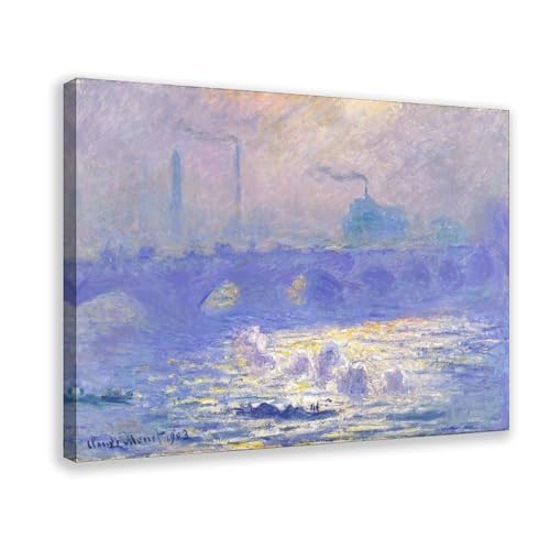 Tableau Monet pont de Waterloo en impression sur toile déco murale salon bureau cadre suspendu
