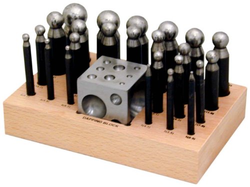 SE 25-Piece Doming Punch and Dapping Block Set with Wooden Stand - High Carbon Steel Jewelry Making Kit - JT3405DS