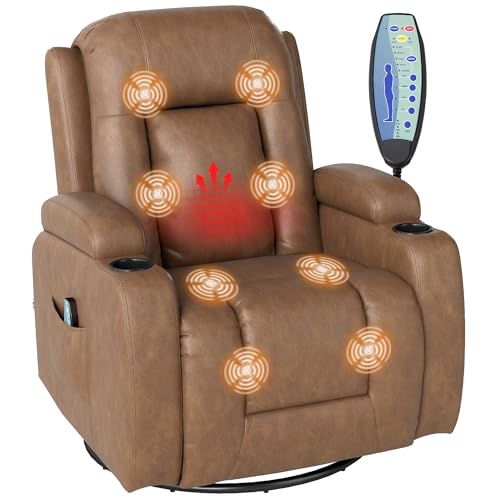 HOMCOM Poltrona Massaggiante Reclinabile Manuale, Poltrona Relax Girevole, Lombare Riscaldante