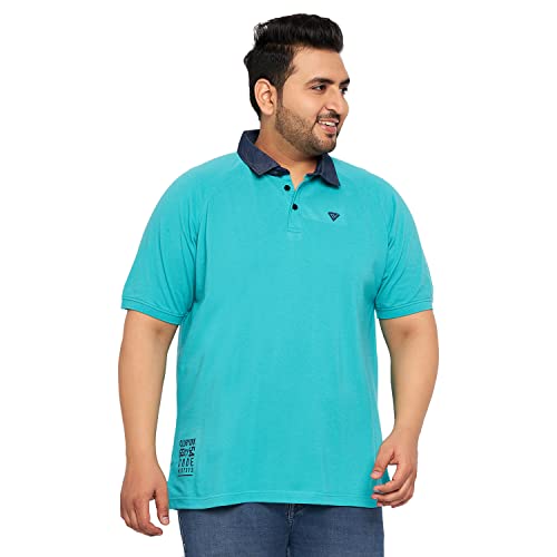 Image of Men Turquoise Blue Cotton Blend Half Sleeve Polo Neck Solid Plus Size T-Shirt(CYPM1340XL XXL)