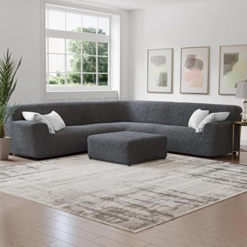 Image of Bellissima Sofa Covers - Premium Luxury Microfibra Plain Stretchable Sofa Cover Fully Covered Slipcover, Imported from Italy (Graphite, Corner-UN)