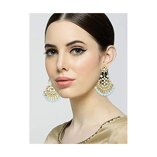 I Jewels Traditional Gold Plated Kundan & Pearl Studded Earrings for Women - Image 5