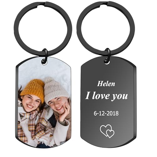LING Ling's Design Personalized Engraving Photo Text+Icons Keychain Drive Safe Pet Memorial Anniversary Custom Keychain Gifts (Color Photo & Text,Black)