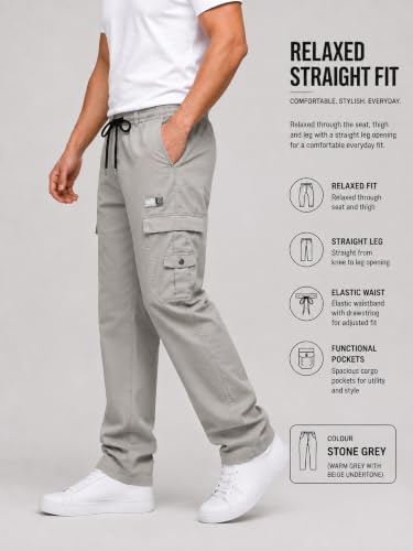 Image of DEELMO Cargo Pant for Men | Cotton Cargo's Pant | Men's Cotton Cargo Trousers | Elastic Drawstring Waist Straight Fit | Comfortable Breathable Cargos for Casual to (Available in Pluse Size)