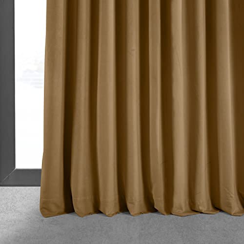 HPD Half Price Drapes Extra Wide Signature Blackout Velvet Curtains 120 Inch Long 1 Panel, 4-Pass Hotel Blackout Lined Window Curtains Thermal Blackout Curtains for Bedroom 100W x 120L, Amber Gold