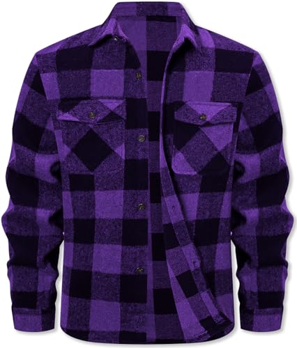 Image of Cromoncent Mens Boys Thick Flannel Shirt Long Sleeve Shirt Jacket Casual Button Down Multi Pockets Shacket