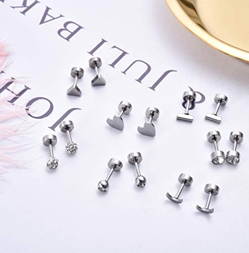 Vegolita 18Pairs 18G Stainless Steel Tiny Stud Earrings For Women Cartilage Helix Earrings Ball Star Cz Earrings #TOP5