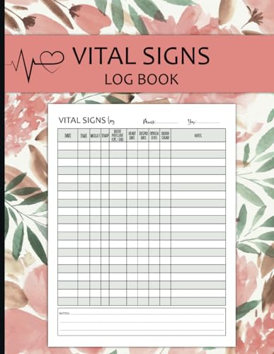 Vital Signs Log Book: Health Monitoring Journal and medical log book to record daily vital signs for Blood Pressure/Sugar, Heart/Respiratory Rate, Temperature, Oxygen Level, and Weight.