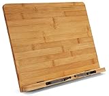 Large Bamboo Book Stand - Adjustable Foldable Book Holder Tray with Page Holder Clips - Holds Cookbooks, Receipe Books, Textbooks, Tablets, Laptops, Music Books, Documents - 15.2