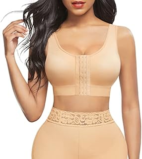 FeelinGirl Front Closure Bras Post-Surgery Bra Posture Corrector Bra Compression Shapewear Tops with Breast Support Band Beige S