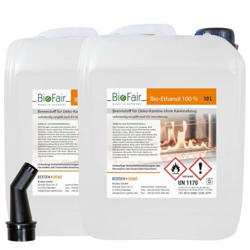 20 Liter (2 x 10L Kanister) Bioethanol 100% in geprüfter Premium ...