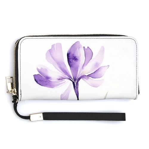 Single Purple Crocus PU Leather Clutch Long Bifold Wallet, Coin Purse Credit Pass Case, Durable Card-Holder Money Storage for Women Men